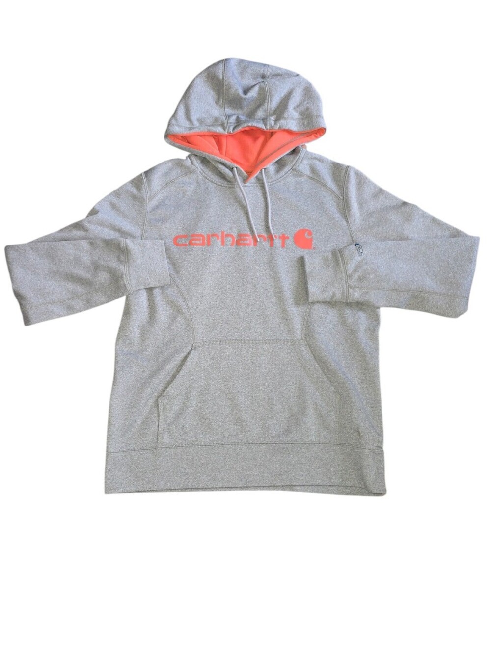 Carhartt Women's Heather Gray Pullover Hoodie with Coral Accents Size M (8/10)